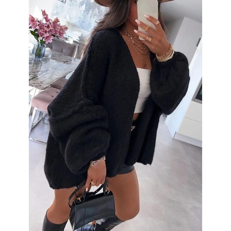 Autumn Winter New Casual Knitted Sweater Cardigan Jacket Loose Long Sleeve Solid Color Mid-length Sweater Women Cardigan Jacket