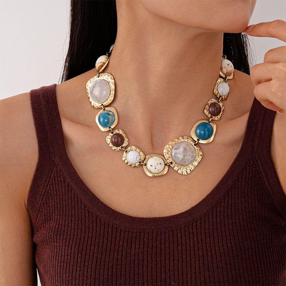 Vintage Retro Resin Necklace Earring Fashion Collarbone Necklace  Banquet