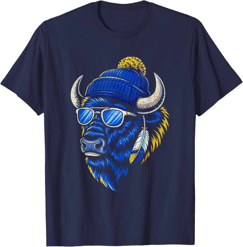 Cool Buffalo Wearing a Beanie and Sunglasses Women Unisex T-Shirt