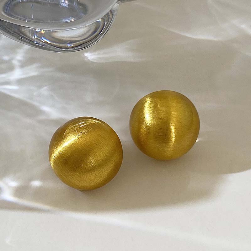 Frosted Gold Brushed Half Metal Big Ball Round Earrings for Women Retro Unique Creative Versatile Accessories brincos