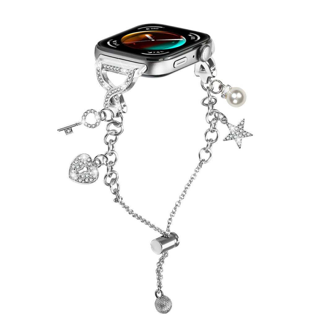 For Huawei Watch Fit 3/Watch 4/4 Pro Watch Band X-Type Silver Single Loop Pearl Chain Metal Strap