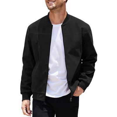 Spring Autumn Men's Suede Bomber Jacket Casual Plus Size Zip Up Stand Collar Coat Lightweight Outdoor Daily Wear Outerwear