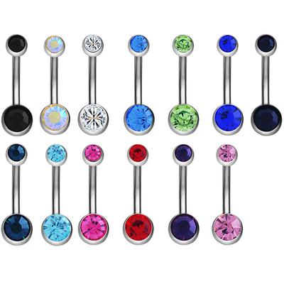 Edelstahl Dual Strass Nabel Knopf Anti Allergie Piercing Körperschmuck