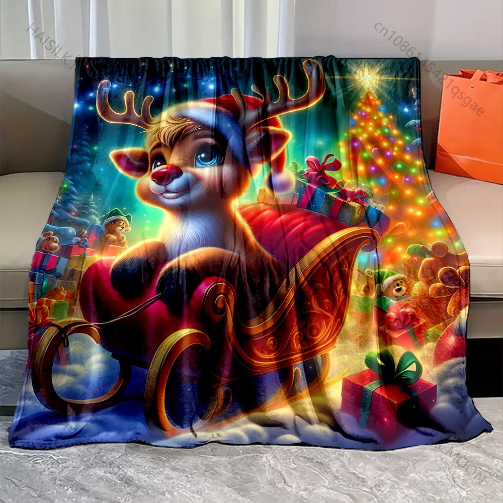 Christmas-themed with Gifts and Sleigh Pattern Blanket Flannel Material Soft Warm for All Seasons Home Outdoor Camping Picnics