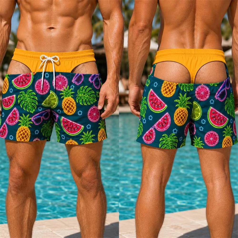 3D Print Funny Butt Prank Pattern Swim Trunks For Men Floral Hawaii Style Quick Dry Beach Shorts Summer Personality Boyfriend