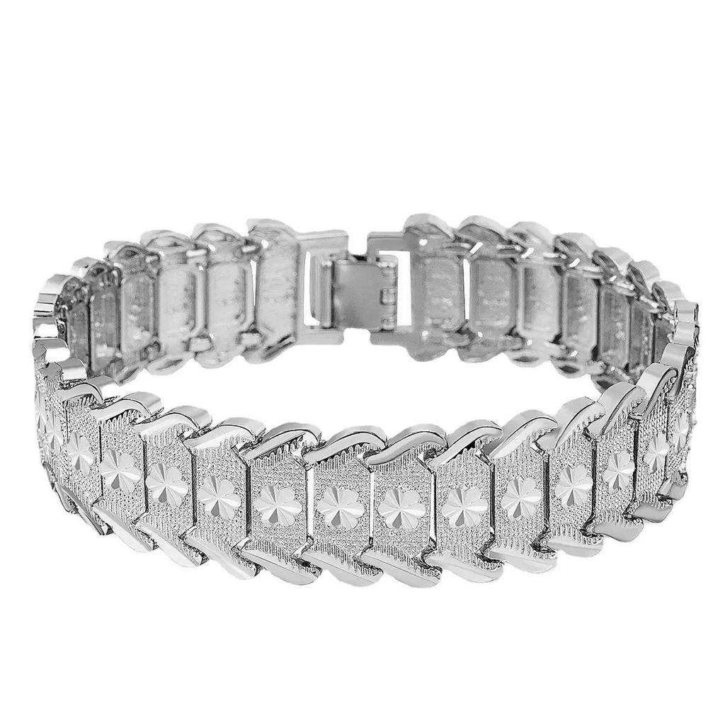 Men's 24K Gold-Plated Engraved Bracelet Watch Chain