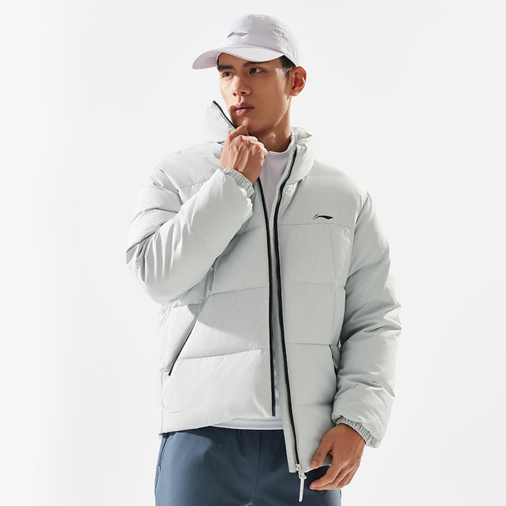 Li-Ning Water-Resistant Solid Color Stand Collar Zipper Comfortable Breathable Short Down Jacket Men jackets Droplet-Gray AYMU097-3