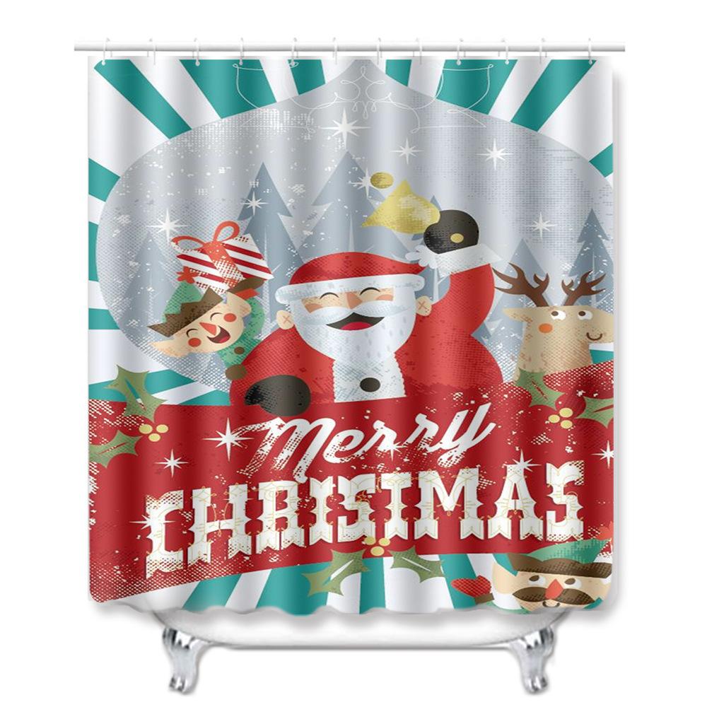 Christmas Toilet Seat Shower Curtain Four-Piece Printed Floor Mat Set Bathroom Floor Mat Bedroom Absorbent Door Mat Carpet