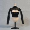 HAMRETHYPPZ 16 Scale Costume, 16 Scale Figure Clothes, Female Mesh Quilted T-Shirt, Sexy T-Shirt, Long Sleeve T-Shirt, Showing Off Chest T-Shirt