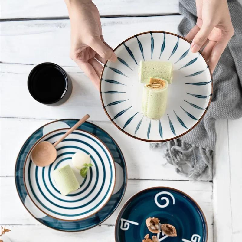 Japanese Hand Painted Ceramic Steak Western Dish Retro Personality Dessert Disc Household Art Tableware Plate