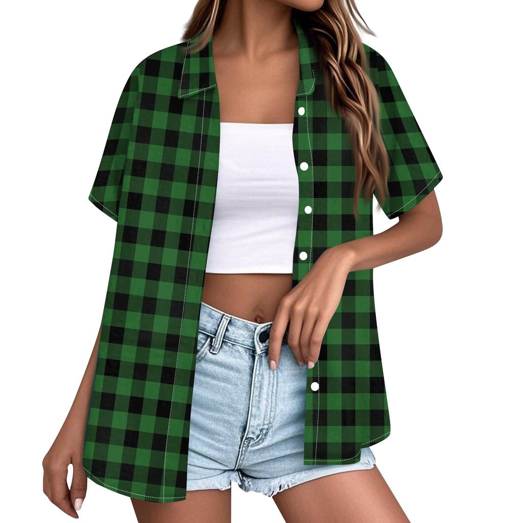 Women's Casual Loose Fit Short Sleeve Button Down Shirt with Collar Lightweight Summer Top for Outdoor Indoor Wear