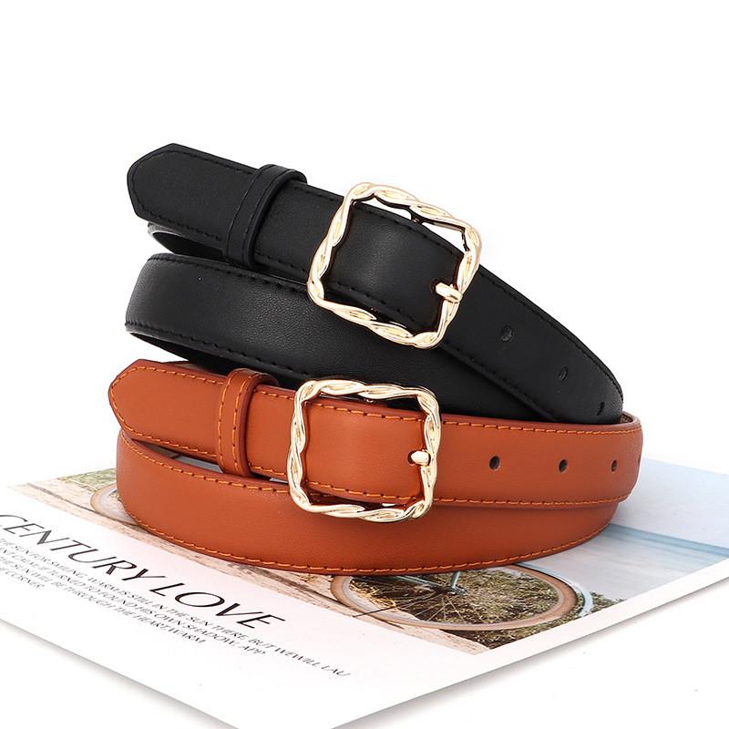 Simple Solid Color Women Belt With Twists Square Button Fashionable Versatile