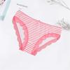 Women's Cotton Sexy Stripe Print Lace Briefs Panties Low-waist Lady Female Intimates Lingerie 6 Pcs/lot
