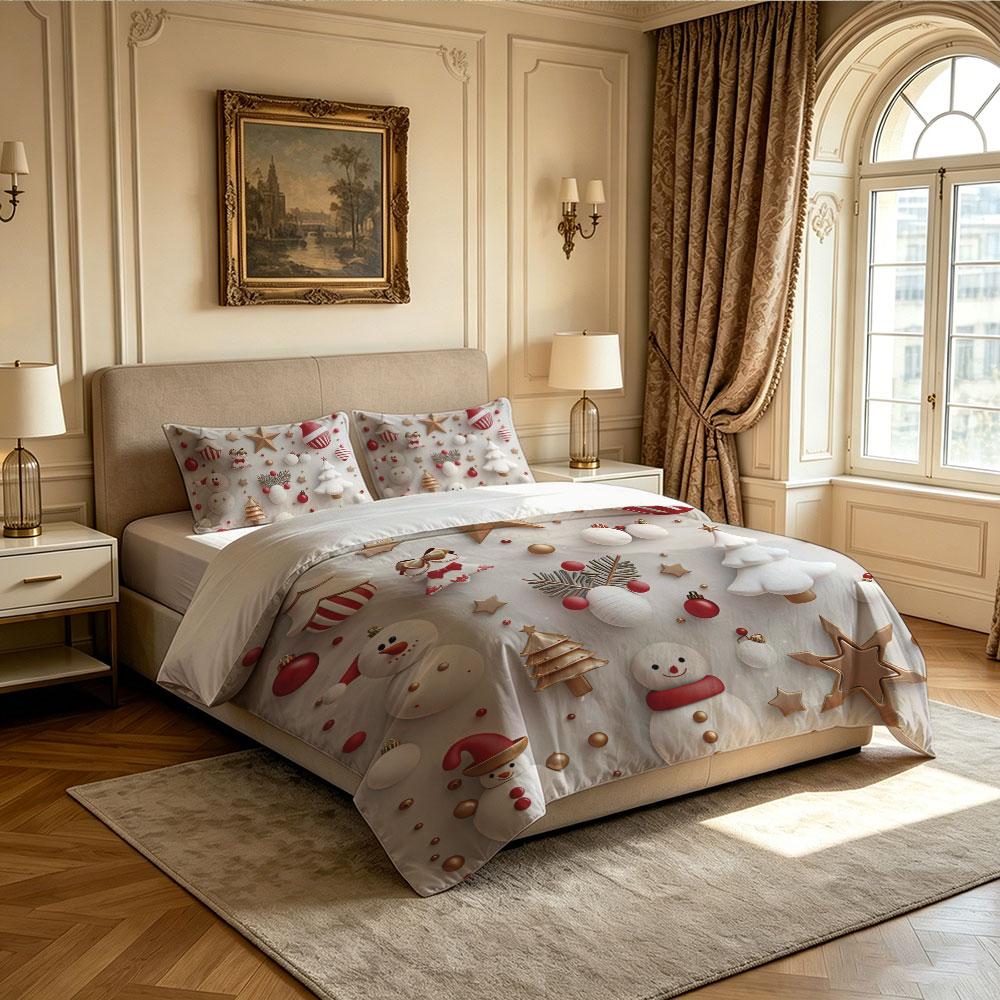 3-piece set (1 bedspread + 2 pillowcases) with Christmas-themed decorations snowmen stars perfect for home decoration