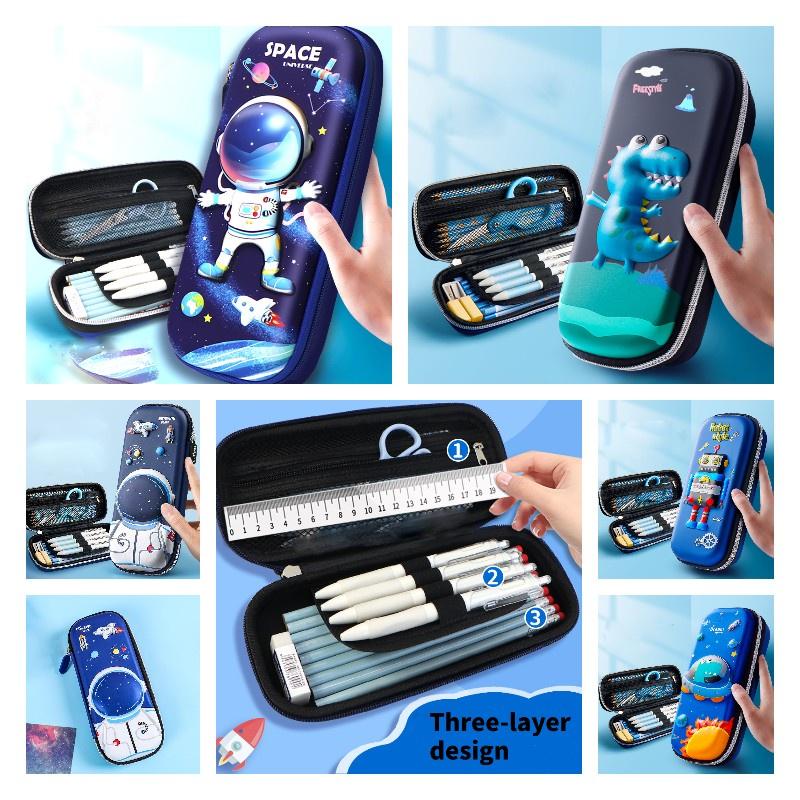 Cartoon 3D Schreibwarenbox für Jungen Große Kapazität Federmäppchen für Grundschüler Weltraum-Astronauten-Design