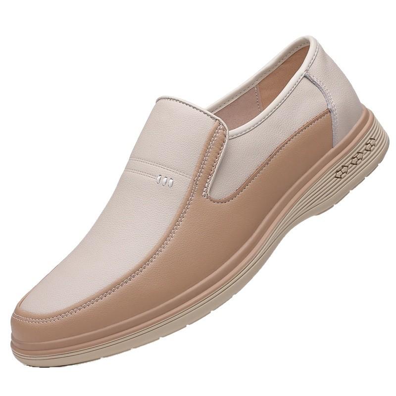 One-pedal leather shoes men's cowhide business casual white leather shoes men's beige breathable hollow leather shoes