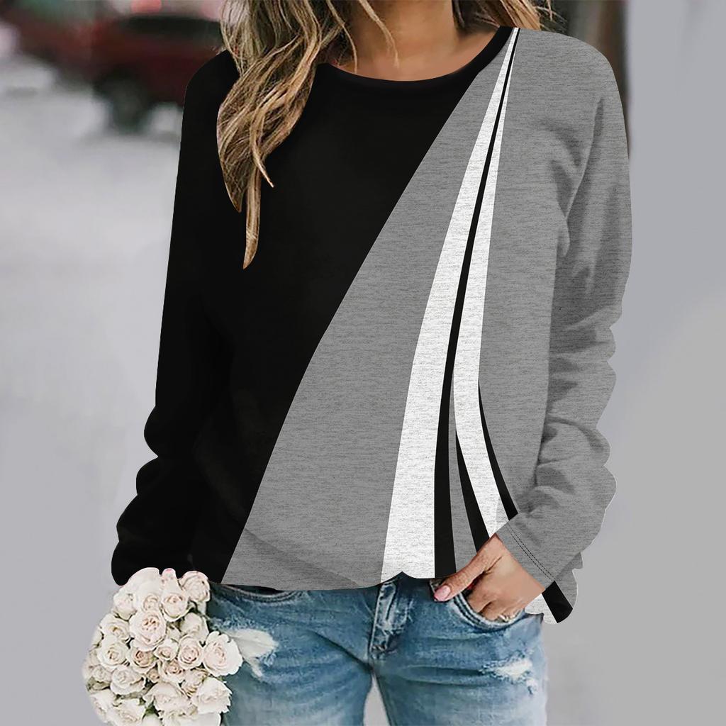 Høst og vinter ny mote rund hals langermet trykket elegant avslappet løs hettegenser