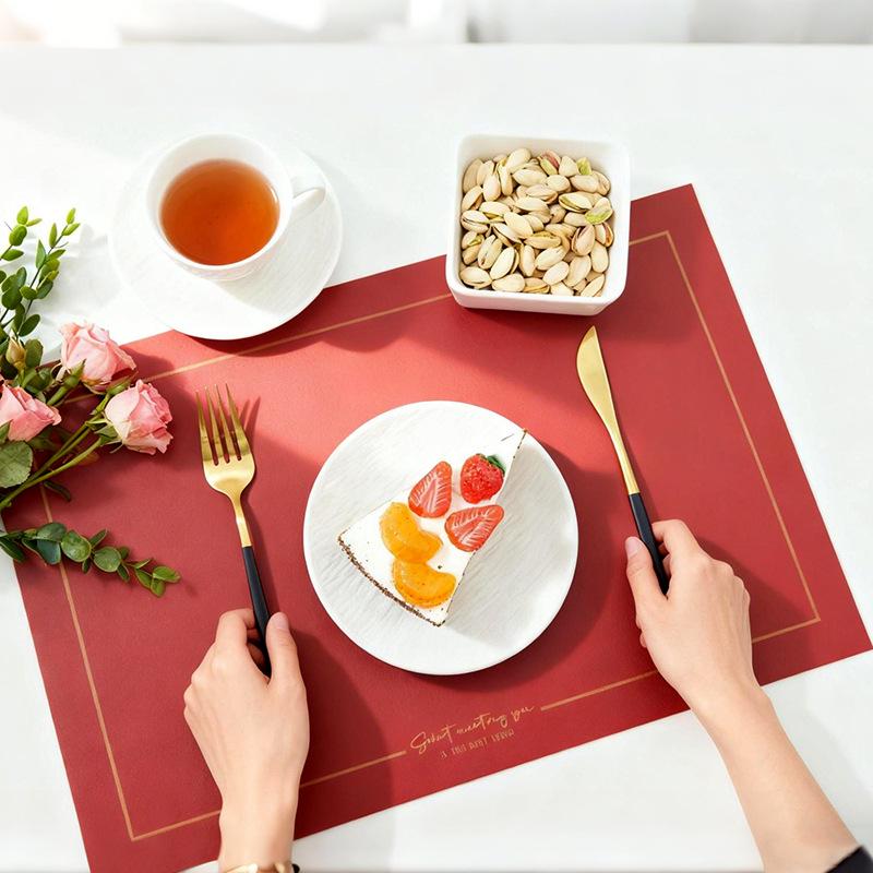 In Stock Waterproof Leather/PVC Placemat: Western Dining and Heat-Resistant Square Mat for Living Room or Hotel Use.