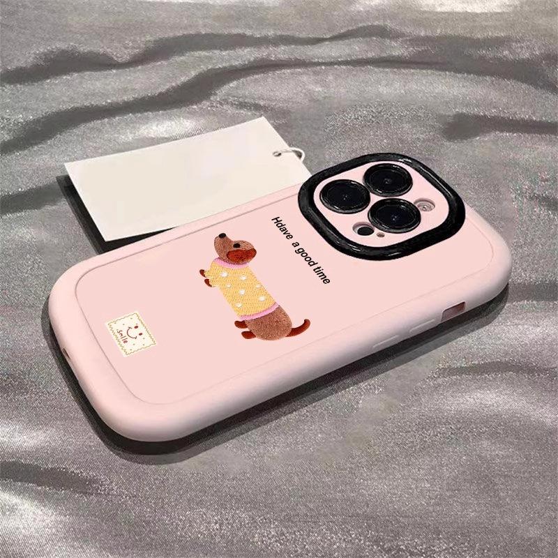 Applicable To Apple 16promax Mobile Phone Case Cute Dachshund Dog Painted Iphone15plus Puff 14 Cartoon 13