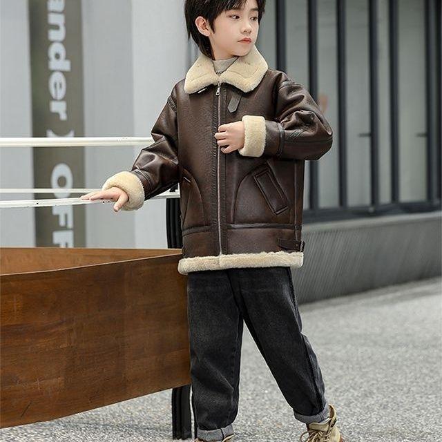 Boys' Fleece-Lined Jackets for Fall/Winter: Children's Thickened Faux Lambswool Jackets