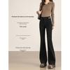 Women's High Waist Patchwork Micro Flare Jeans - 2026 Spring/Summer, Black, Elastic, Slimming Style