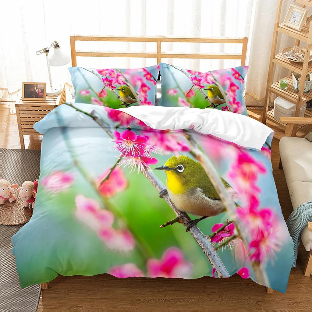 Comforter Cute Birds Wild Animals Pattern Polyester Comforter With For Men Women Bedding Set King Size