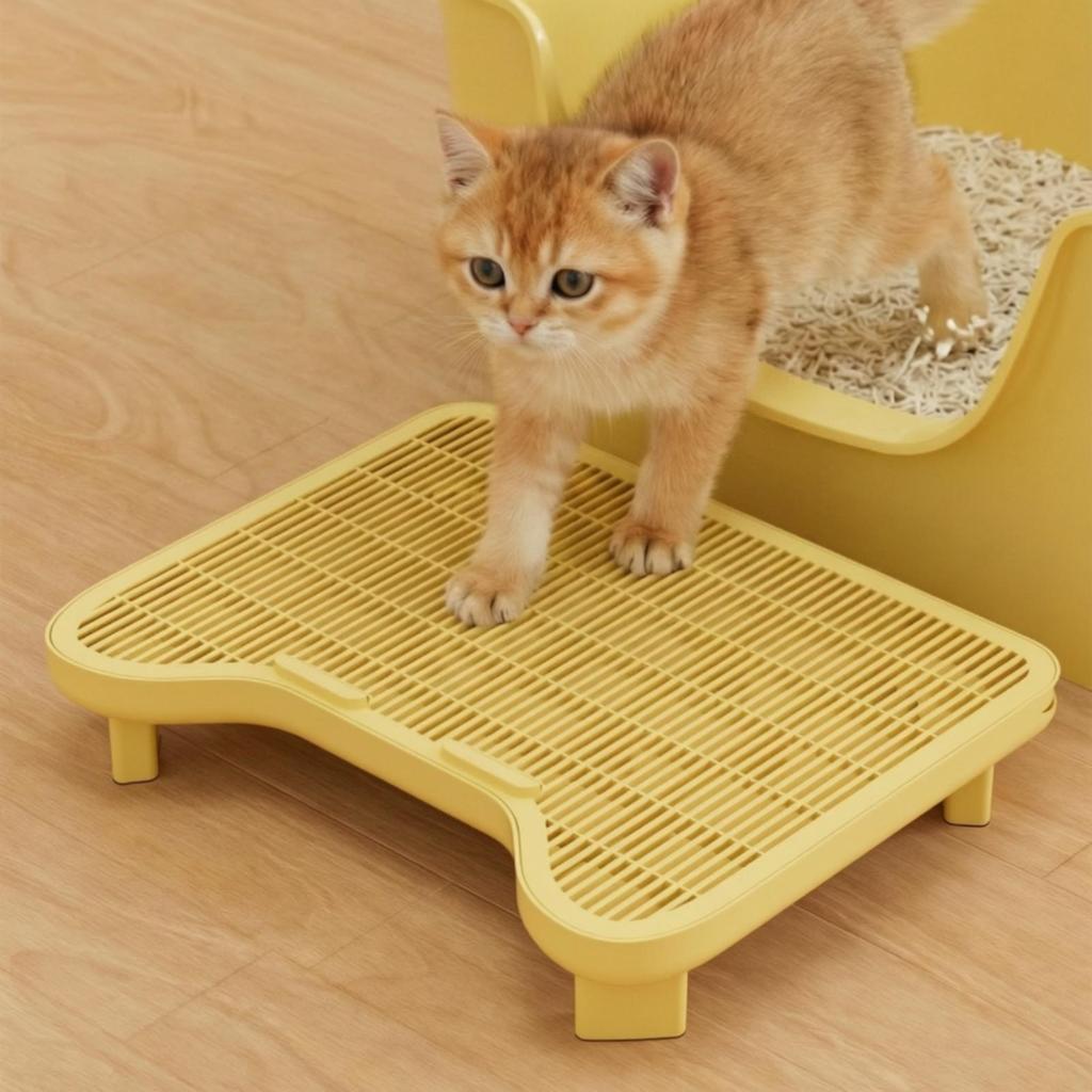 Cat Litter Tray with Grid Box Step Sand Control for Cats