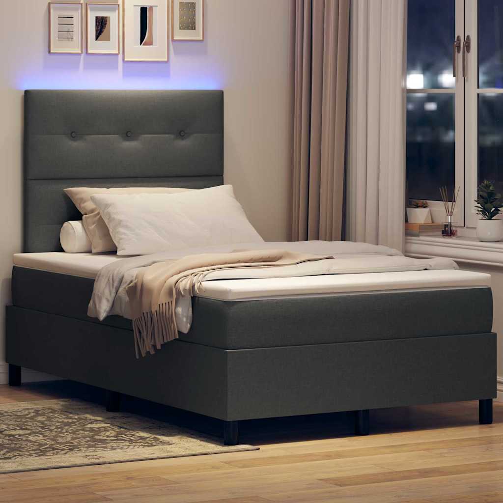 Boxspring Bed with Headboard Dark Grey 120 X 200 Cm Fabric