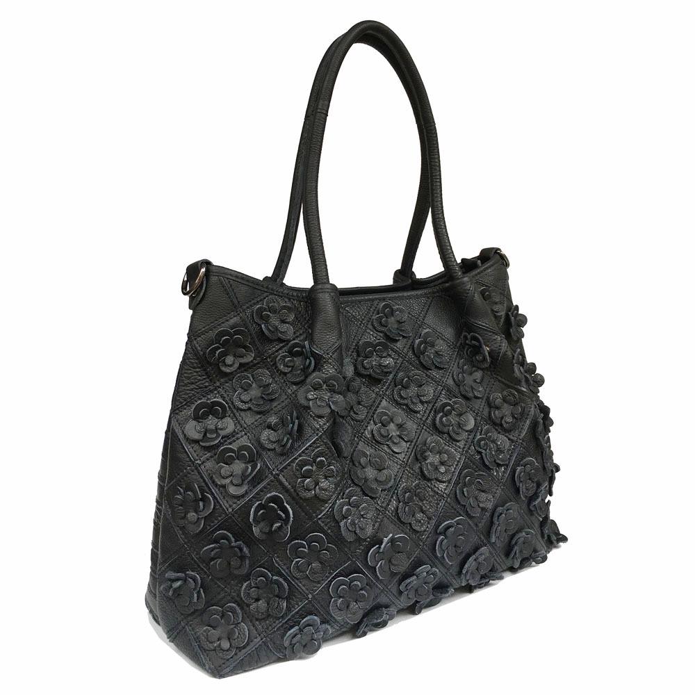 Vintage Květinová Dámská Crossbody Kabelka z Pravé Kůže – Design Diamantové Mřížky, Všestranná a Ležérní