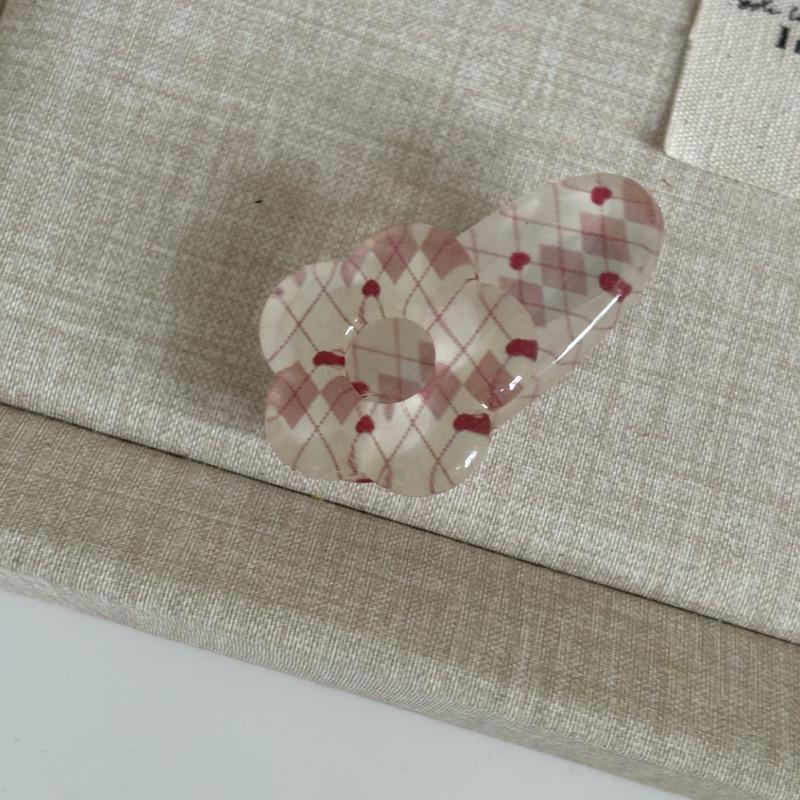 

Очаровательная клетчатая заколка для волос с цветочным принтом для студентов - Укрощает челку и пушистость