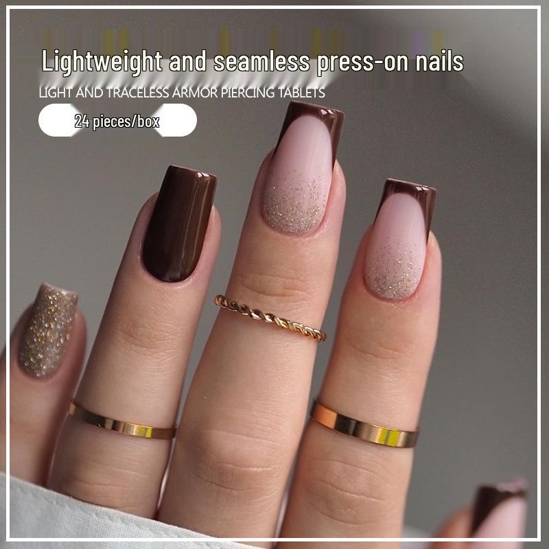 

Gold Glitter French Tip False Nails - 24-Piece Set Glue Edition