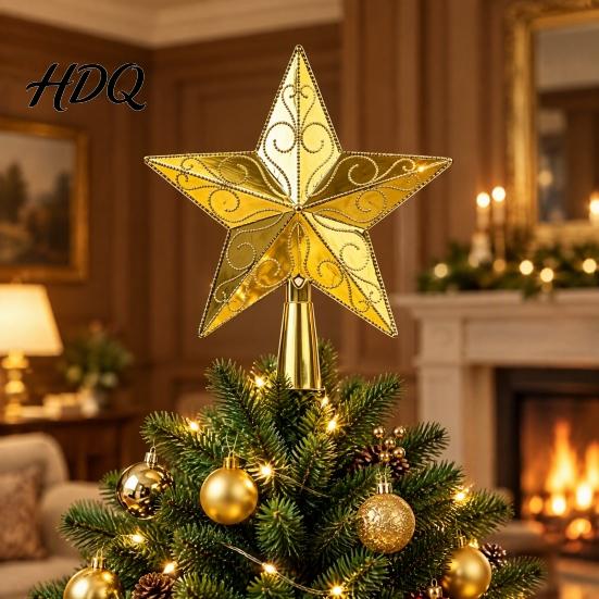 Star Topper for Xmas Tree Golden Topper Christmas Decor Plastic Window Decoration Shiny Five-Pointed Holiday