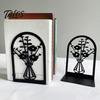 Office Desk Organizer 1 Pair Flower Metal Bookends, Decorative Vase Book Ends for Artistic Bookend Shelves, Black Holder Stopper Home Reading