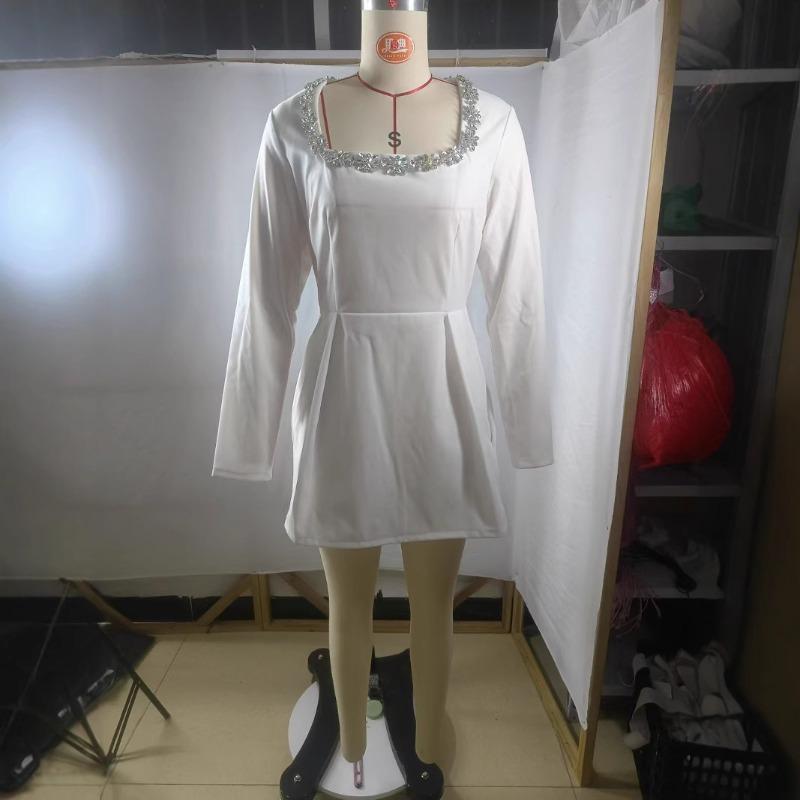 Spring women's dress temperament elegant square neck pearl lace short fashion dress