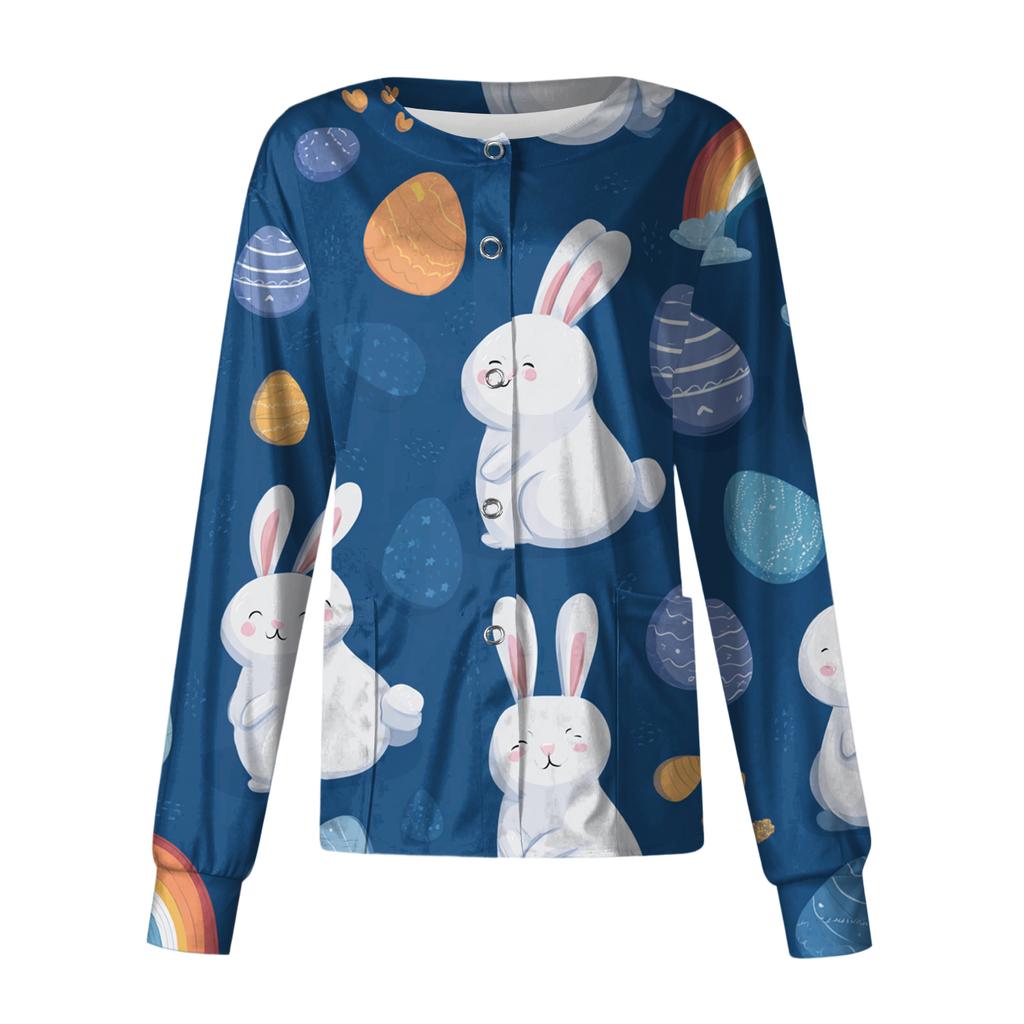Damen Lässig Langärmlig Einreihig Bedruckt Schutzkleidung Cardigan Top