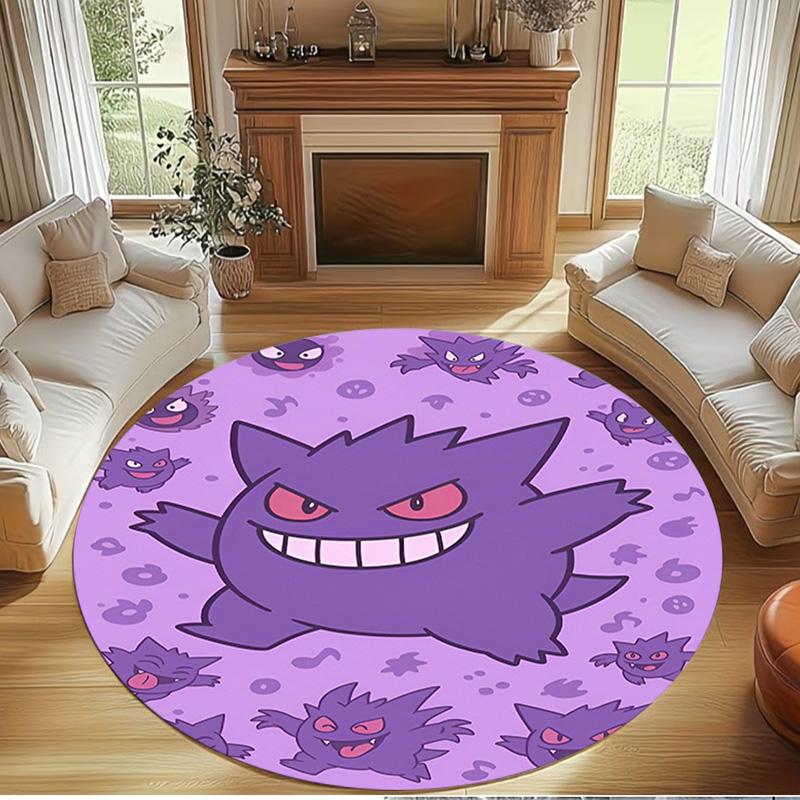 Kulatý koberec s potiskem Gengar, Omyvatelný podlahový koberec, Do předsíně, Koleje, Prádelna, Kancelář, Pracovna, Domácí dekorace, Dárek k narozeninám, Vánocům
