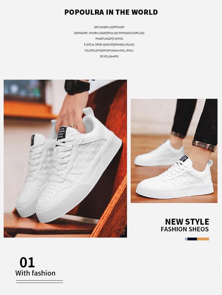 2024 Men's Trendy Korean Style White Sneakers: Versatile, Wear-Resistant, Casual Sports Shoes for Spring