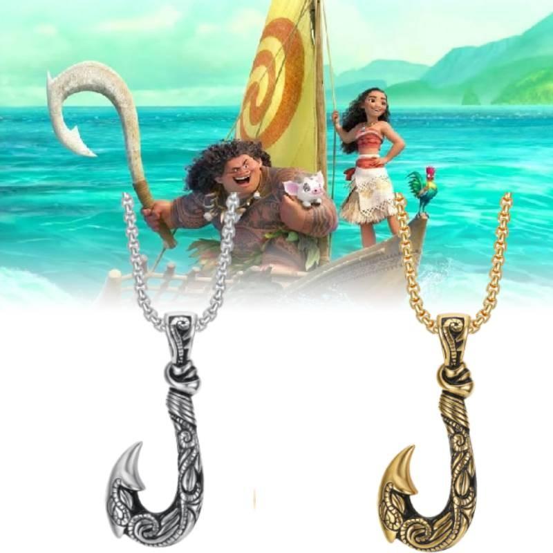 Pendant Necklace Moana Maui Fishhook Titanium Steel Ornaments Hawaiian Anime