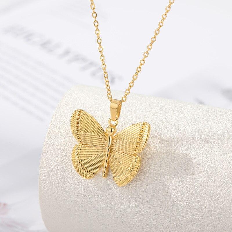 Stylish Fashionable Graceful Female Versatile Butterfly Pendant Necklace Stainless Steel Pendant Casual Gathering Gathering Pendant Necklace