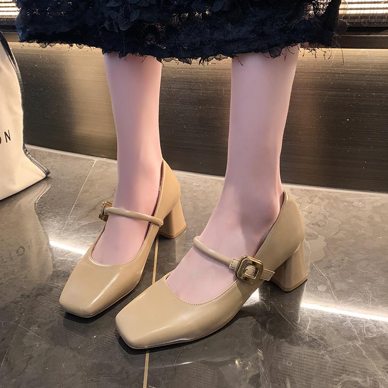 Fashion Female Sandals Cheongsam Mary Jane Square Shoes Dress Shoes Woman Heel Pumps Buckle Strap Shallow
