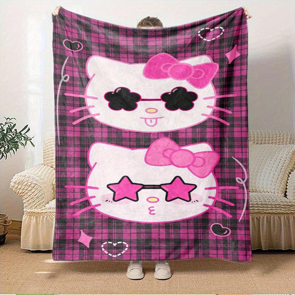 1pc Kitty, Pink, PlaidDigital Print Fleece Blanket - Contemporary Style, Suitable for All Seasons, Perfect for Home, Travel, or Camping - Ma