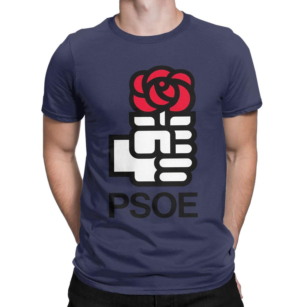 Men Psoe Logo Pedro Sanchez T Shirts Cotton Tops Vintage Short Sleeve Crewneck Tees Plus Size Tshirts