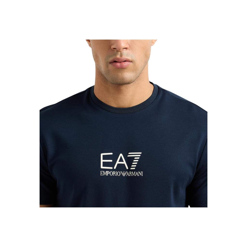 Emporio Armani EA7 Logo Knit Slim Fit Crew Neck Short Sleeve T-Shirt Men Tops Navy-Blue 7M000301-AF13739-UB102