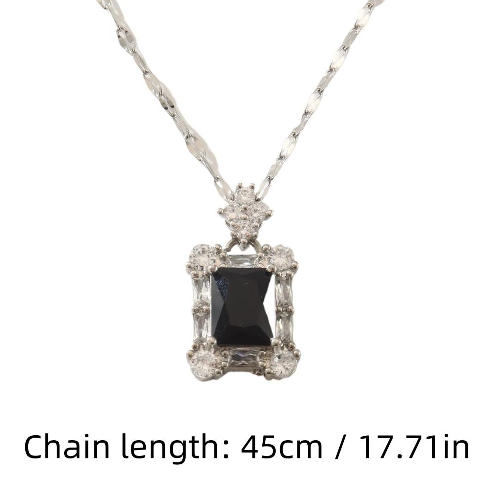 New Silver Color Stainless Steel Necklaces for Women Fashion Luxury Zircon Square Pendant Necklace Jewelry Clavicle Chain