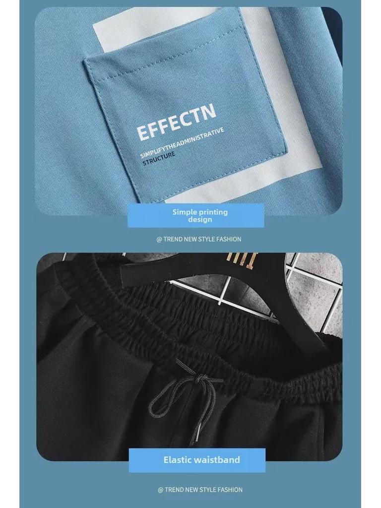 2023 Men's Summer Casual Sports Two-Piece Set: Short-Sleeve T-Shirt & Hong Kong Style Shorts