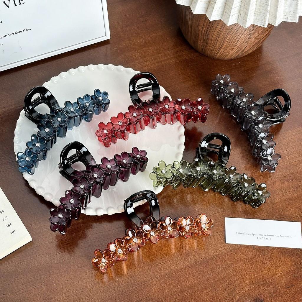 Large Vintage Floral Hair Claw Clip With Rhinestone Embellishments For Women