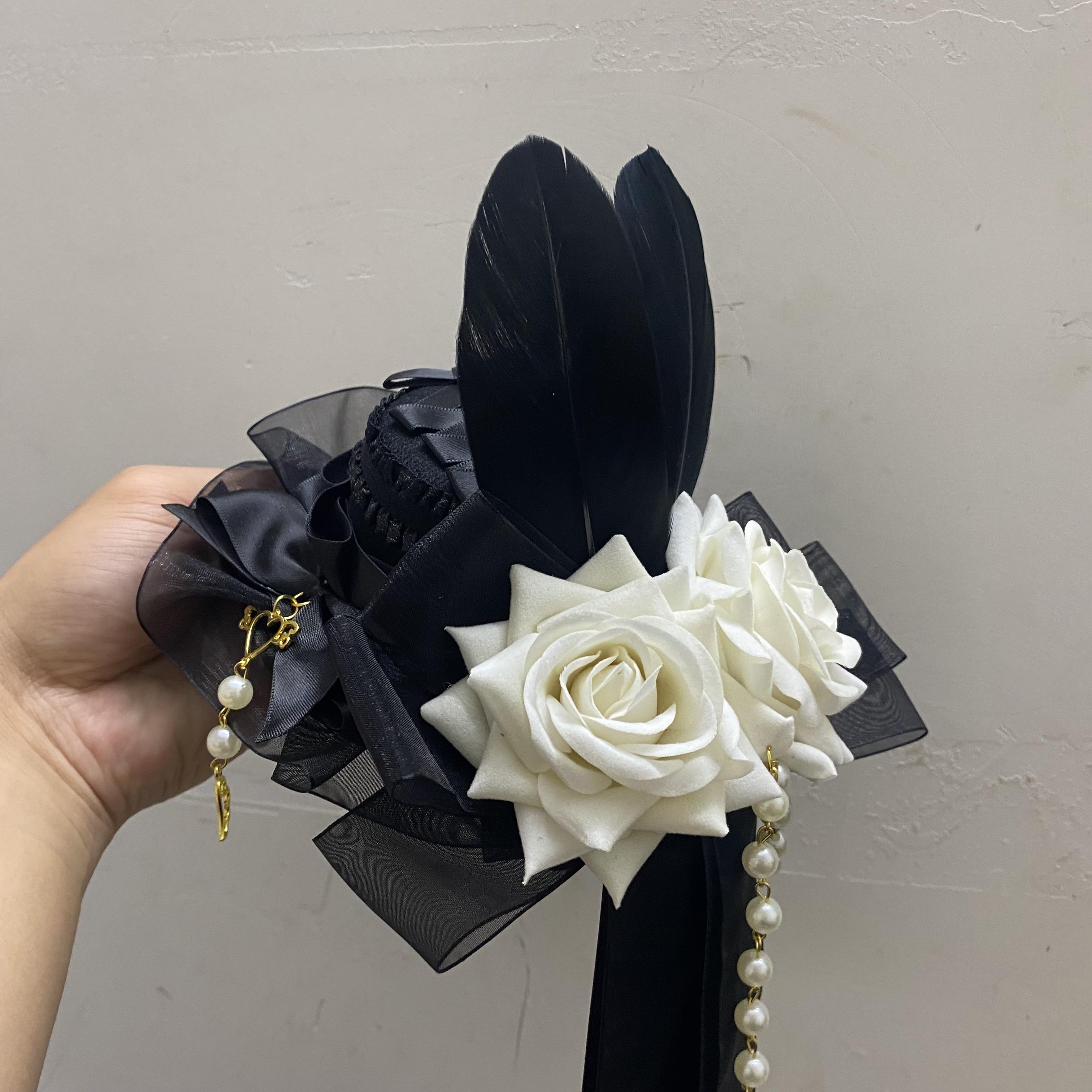 

Women Lolita Prom Top Hat Lolita Dark Goth Hair Accessories Fascinator Hats Burgundy Rose Hair Clip Fedora Hat