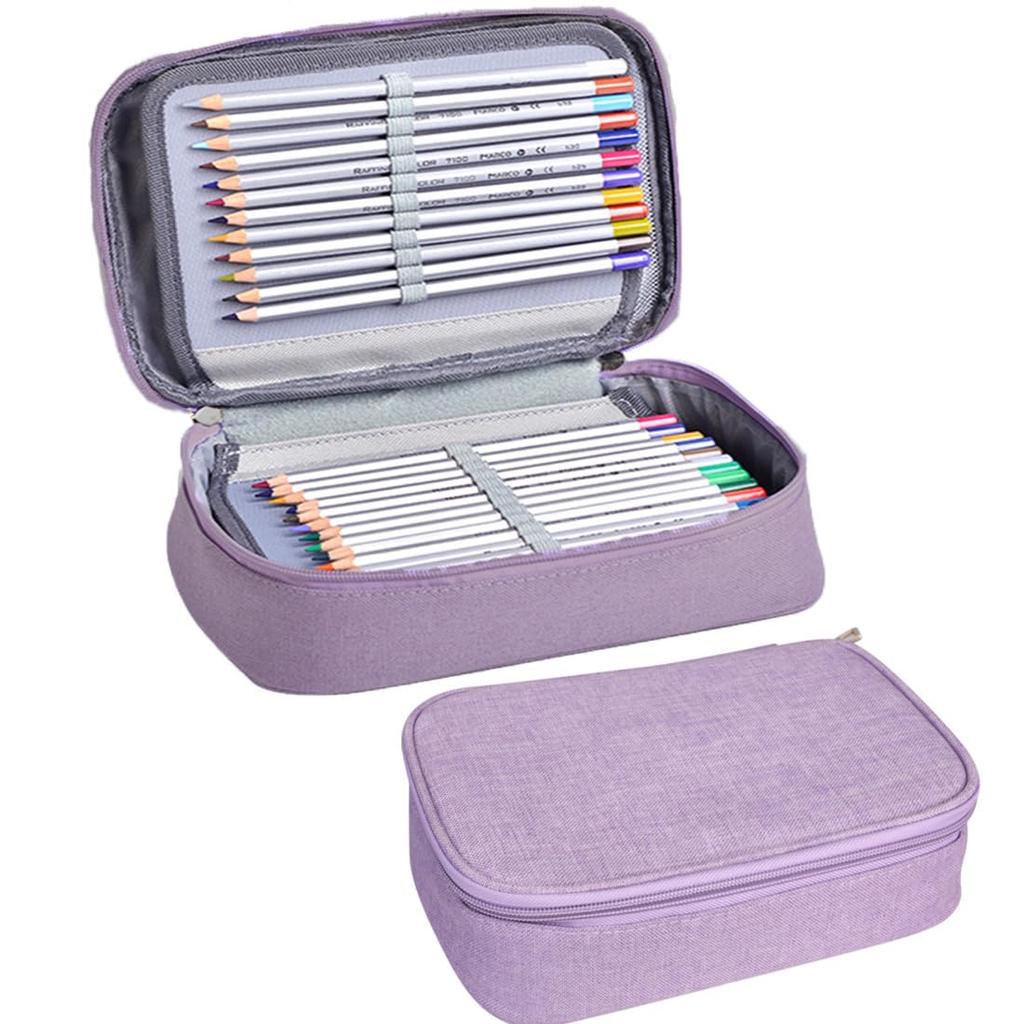 Large Capacity Pencil Pen Triple 72 Pencil Stationery Makeup Colored Art Brush Art Supplies Small Item Storage Art Business Purple Case, 3-story,