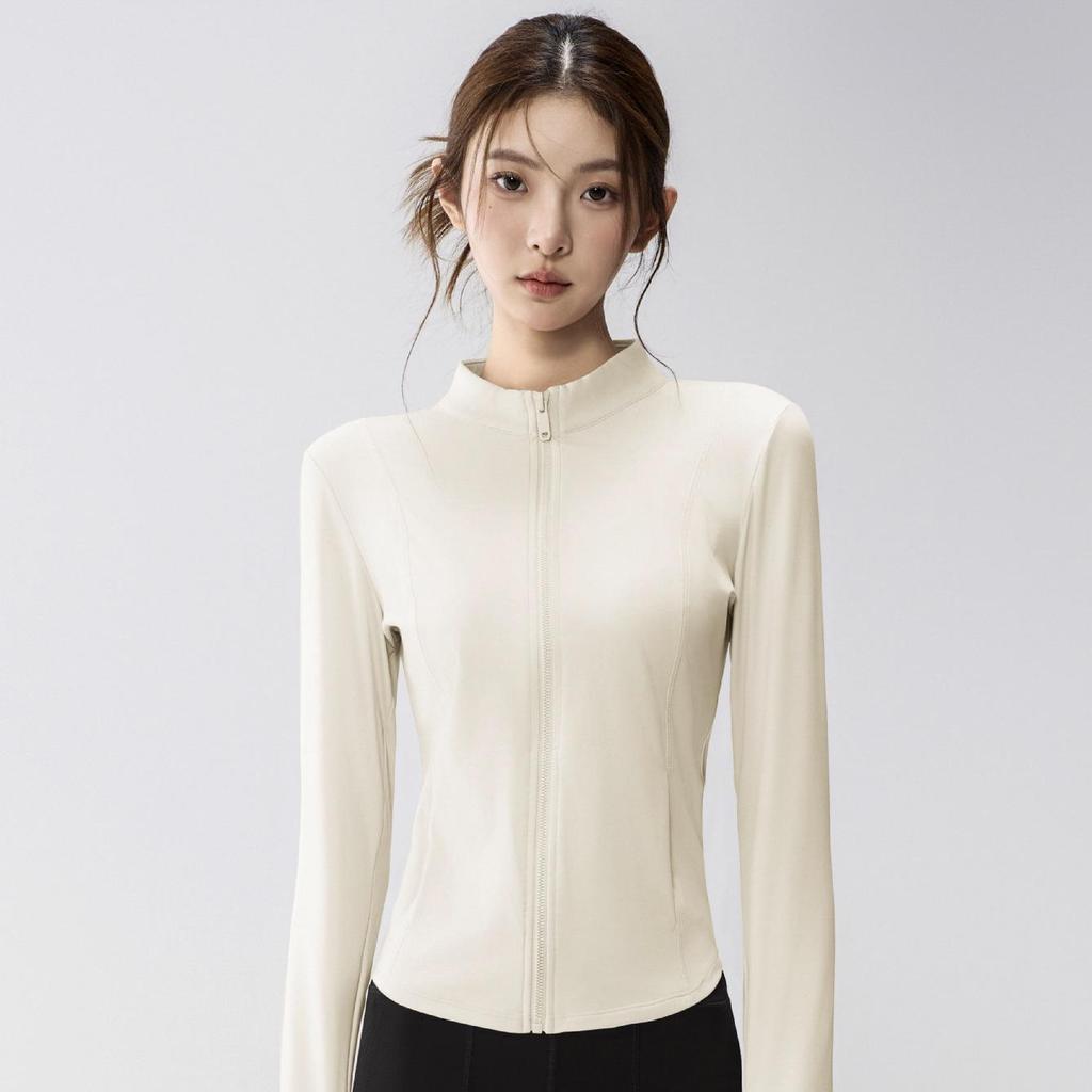 Full-Zip Yoga Suit with Pockets: Slimming Long Sleeve Top for Running & Fitness