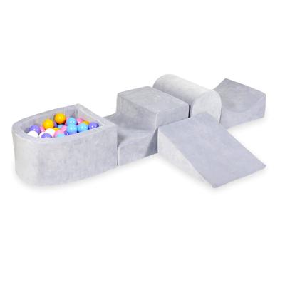 Foam Playground With Hill And Pool Micro Velvet Soft Light Gray + 100 Balls: Light Blue, Yellow, Heather, Powder Pink, White